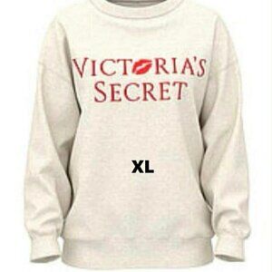 VICTORIAS SECRET CREWNECK SWEATSHIRT IN HEATHER NATURAL & LIPS VDAY LOGO SIZE XL